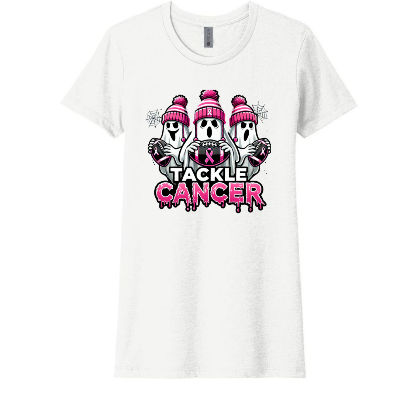 Pink October Cancer Awareness Halloween football Tee – Breast Cancer Ribbon Graphic, Soft Cotton, womens Fit