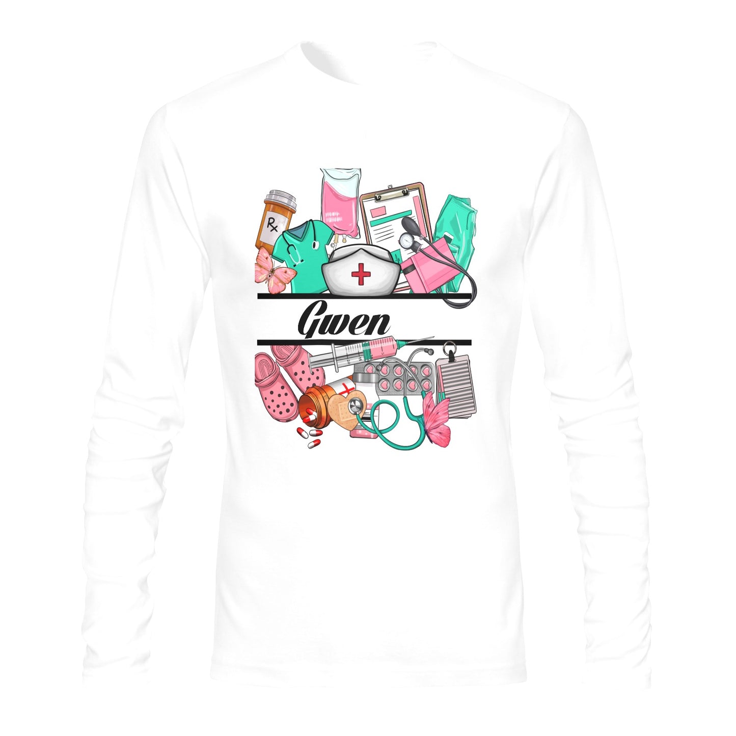 Personalized NURSE SHIRT white long sleeve