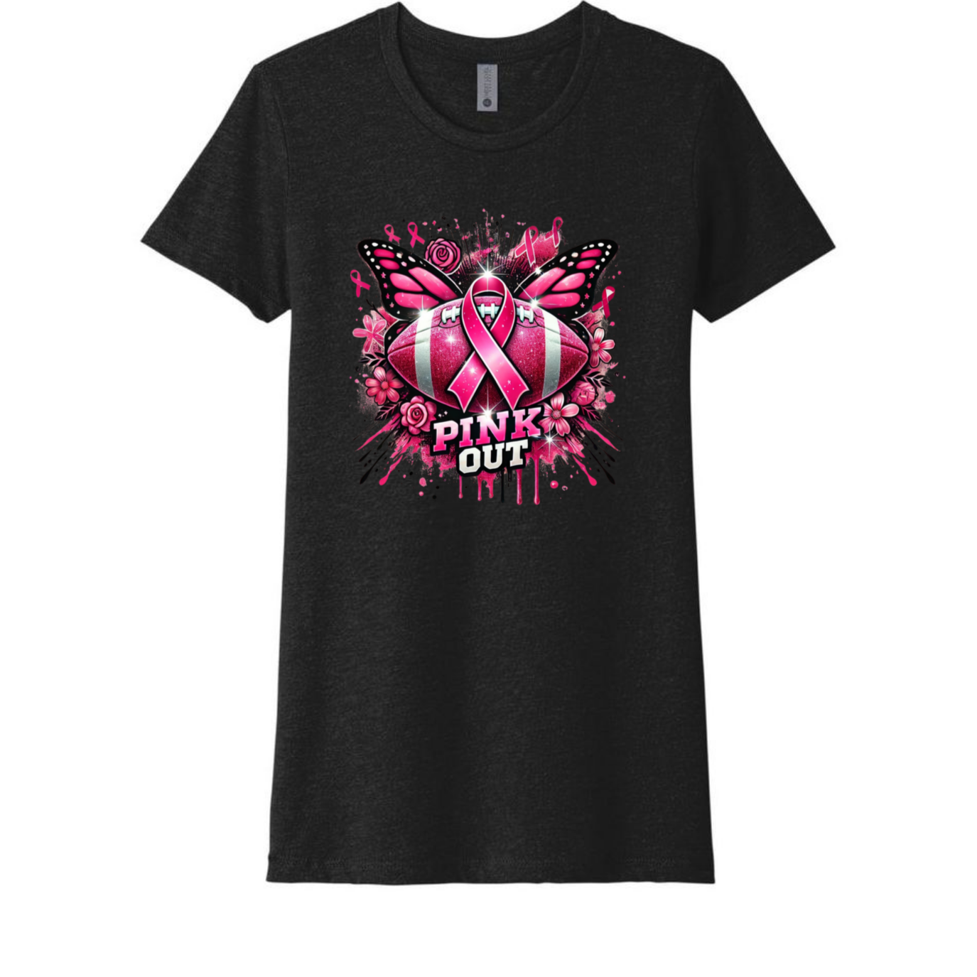 Pink October Awareness butterfly football Tee – Breast Cancer Ribbon Graphic, Soft Cotton, Womens Fit