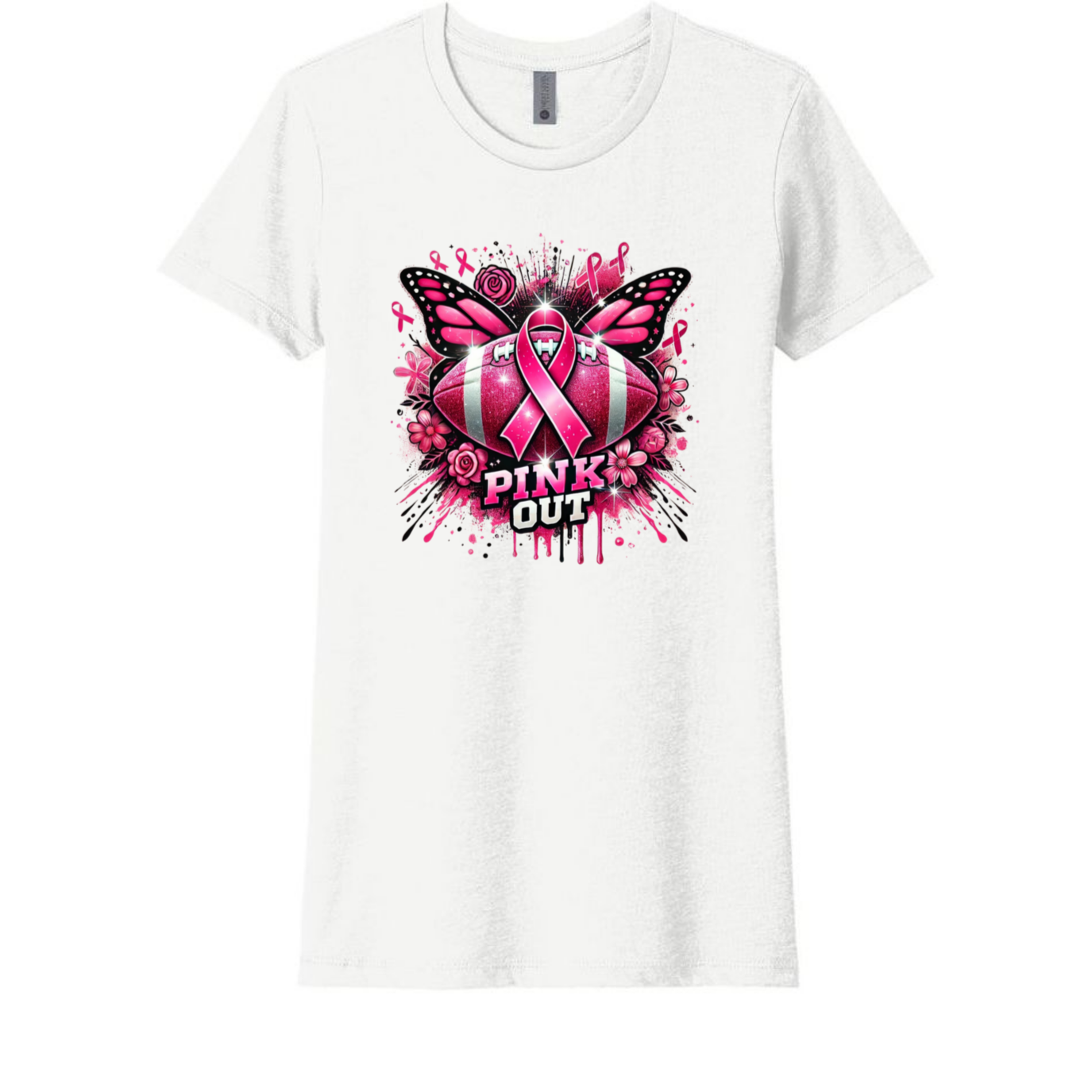 Pink October Awareness butterfly football Tee – Breast Cancer Ribbon Graphic, Soft Cotton, Womens Fit