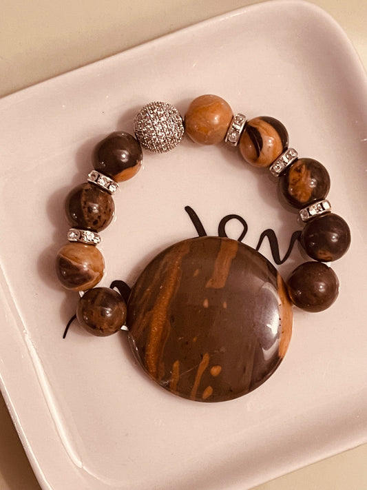 Brown 3 piece bracelet with charms